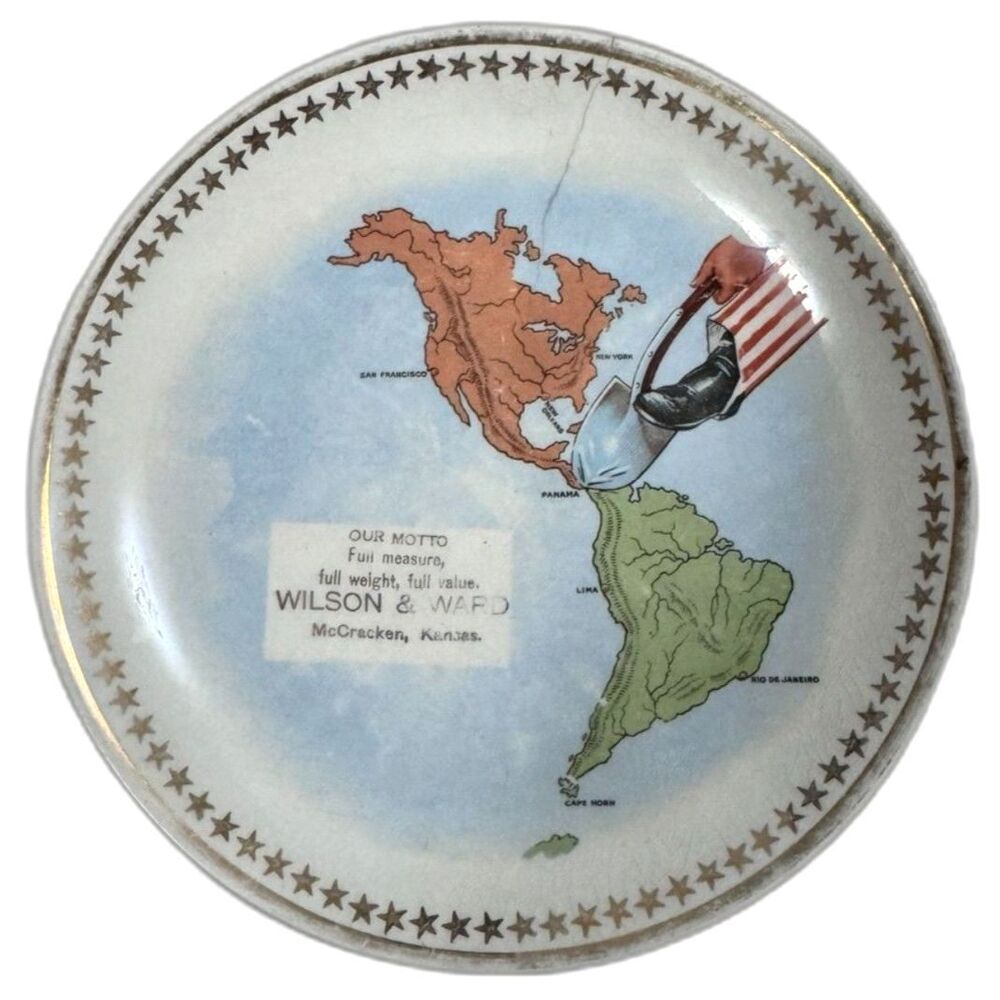 Harker Pottery HP VTG RARE 1915 Panama Canal Gold Star Trim Semi Porcelain Plate